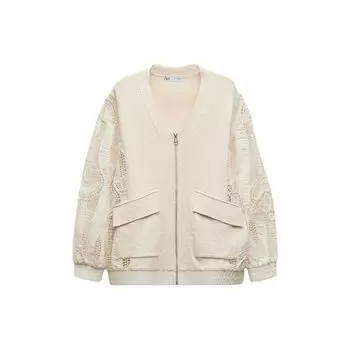 Zara Вышитая декоративная вязаная куртка-пилот женские куртки белые 2488102-712 S