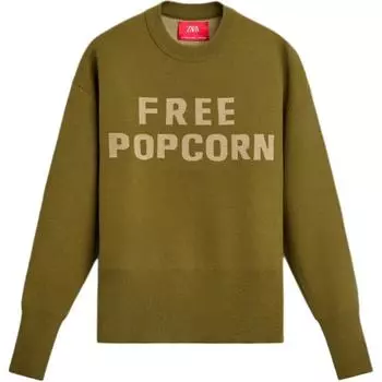 Zara X Harry Lambert Collaboration FW24 Color Block Letter Print Pattern Crew Neck Long Sleeve Sweater Unisex sweater Olive-Green 05755335-515 L