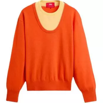 Zara X Harry Lambert Collaboration FW24 двухслойный ребристый свитер с круглым вырезом и длинными рукавами, унисекс-свитер, оранжевый 02893321-615 XL