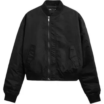 Zara X Limited Edition Solid Color Minimalist Zip Stand Collar Long Sleeve Jacket Men jackets Black 8281600-800 M