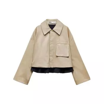 Zara Zw Series Color Block Short Versatile Single Breasted Trench Coat Women coats Light-Whiskey 8187347-775 M