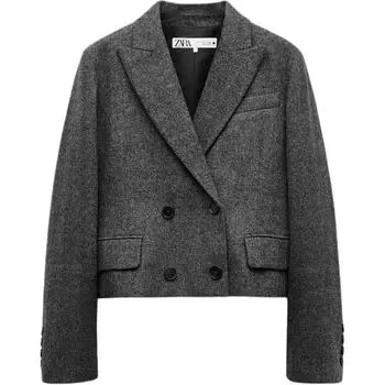 Zara Zw Series елочка простой удобный двубортный пиджак женский блейзер серый 2731274-802 S