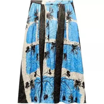 Zara Zw Series Pleated Printed Versatile Midi Casual Skirt Women skirts Multicolor 2516074-330 L