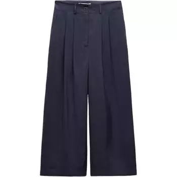 Zara Zw Series Solid Color Blended Mid Waist Loose Wide Leg Casual Pants Women pants Navy-Blue 7149270-490 S