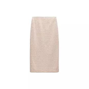 Zara Zw Series Solid Color Sequin Versatile Straight Casual Long Skirt Women skirts Beige 2414167-710 M