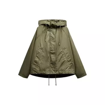 Zara Zw Series Zipper Solid Color Hooded Jacket Women Jackets Khaki 4088051-505 S