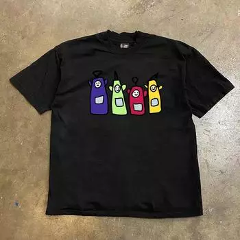 Зарабатывайте деньги на благотворительность 260 г Тяжелый вес Чистый хлопок! Американская оверсайз парная женская свободная футболка с коротким рукавом мужская Black L [260g Heavy weight pure cotton]]