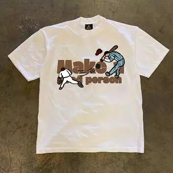 Зарабатывайте деньги на благотворительность 3a260G Чистый хлопок двойная пряжа! Вверх, человек! Тяжелая футболка с коротким рукавом свободного кроя для пары, женская, мужская 3A [double yarn pure cotton 260g] White S