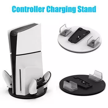 Зарядная база для игрового контроллера, магнитная зарядная база, зарядная станция для двух контроллеров для консоли PS5 Slim чёрный