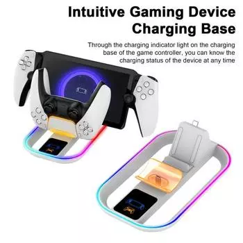 Зарядная база для игрового контроллера с RGB-подсветкой Компактная портативная игровая консольная зарядная станция для PS5 Portal белый