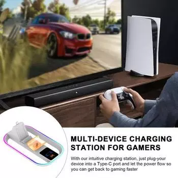 Зарядная база для игрового контроллера Yousheng с RGB-подсветкой, компактная портативная игровая консоль, зарядная станция для PS5 Portal белый