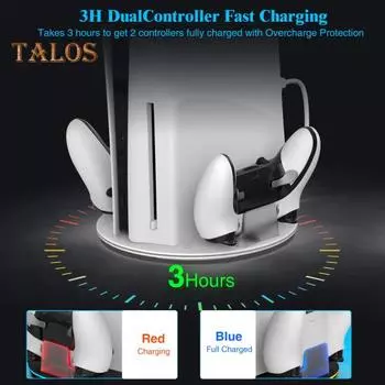 Зарядная база игрового контроллера с внешней подсветкой Магнитная зарядная база Зарядная станция с двумя контроллерами для PS5/тонкой консоли PS5 чёрный