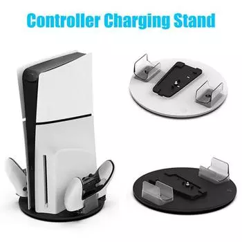 Зарядная база игрового контроллера с внешней подсветкой Магнитная зарядная база Зарядная станция с двумя контроллерами для PS5/тонкой консоли PS5 чёрный