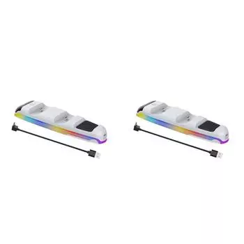 Зарядная док-станция для PS5 Slim RGB с двумя контроллерами для зарядного устройства для геймпада PS5(белый) #