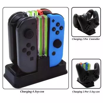 Зарядная док-станция для Switch и зарядное устройство для Switch OLED Joy Con, зарядная станция для Switch с зарядкой через USB Type-C чёрный
