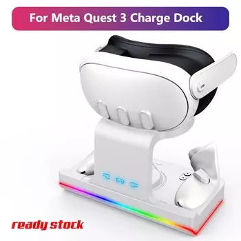 Зарядная док-станция RGB для Meta Quest 3, аксессуары Oculus VR, зарядная станция, контроллер, аккумулятор, повязка на голову Fit Elite золотой