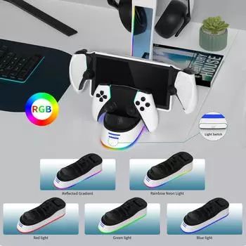 Зарядная док-станция с держателем гарнитуры для контроллера PS5 Портативная зарядная станция Индикатор зарядки для консоли PS5 Portal белый