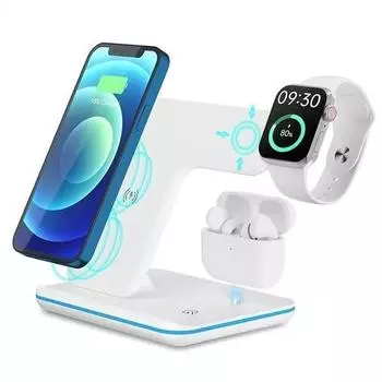 Зарядная подставка 3 в 1, 15 Вт, беспроводная зарядная док-станция Fast Qi, USB-зарядная станция 3 in 1 Charging Stand белый