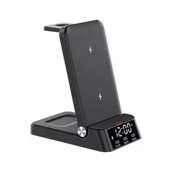 Зарядная станция 4 в 1 с часами, быстрая магнитная беспроводная зарядная станция мощностью 15 Вт, совместимая с B чёрный