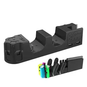 Зарядная станция 6-в-1 для Nintendo Switch, Joy Pad 2 Pro, поддержка зарядки USB 2.0 и игровых аксессуаров 23*5.1*5.8cm чёрный