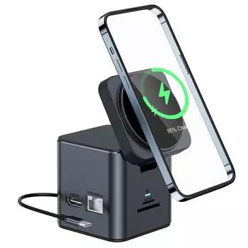 Зарядная станция 9в1 15 Вт Беспроводные магнитные зарядные устройства Совместимость с мобильными телефонами Наушники темно-серого