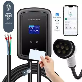 Зарядная станция для электромобилей 7 кВт 32 А Тип 1/Тип 2 Зарядное устройство для электромобилей Настенная зарядная станция для электромобилей Поддержка управления через приложение с помощью считывающей карты