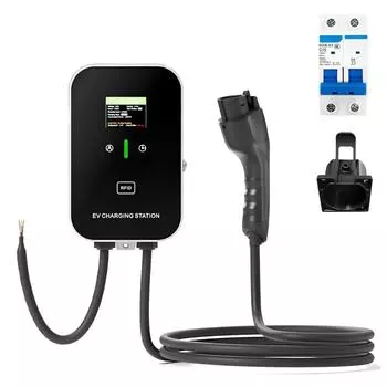 Зарядная станция для электромобиля 32A 1-фазное зарядное устройство для электромобиля настенное крепление для электромобиля 5M 7KW кабель Type-1 SAE J1772 ЖК-экран 1pcs