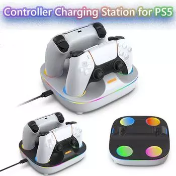 Зарядная станция для контроллера RGB для PS5 Беспроводная зарядная станция PlayStation5 DualSense белый