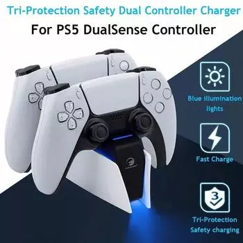 Зарядная станция для контроллеров с двойной док-станцией для быстрой зарядки для беспроводного контроллера PS5 DualSense со светодиодными индикаторами зарядки красный