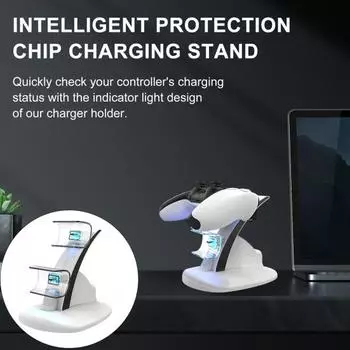 Зарядная станция с двумя контроллерами и светодиодным индикатором Док-станция для быстрой зарядки Зарядное устройство для предотвращения короткого замыкания для PS 5 белый
