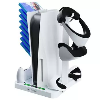 Зарядная станция с ручкой PSVR2 и зарядная станция для контроллера для PS5, вертикальная подставка для цифровых дисков для PlayStation 5/VR 2, аксессуары белый