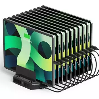 Зарядная станция Unitek 2023 USB на 10 портов PD18W PD60W Настольная зарядная подставка 120 Вт Сертифицированная PSE одновременная зарядка 10 устройств, оснащенных чёрный