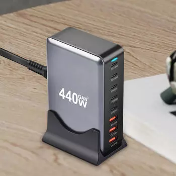 Зарядная станция USB C мощностью 440 Вт, зарядное устройство для настольных телефонов и ноутбуков, зарядное устройство GaN для