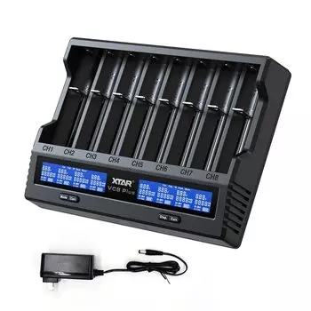 Зарядное устройство 18650 XTAR VC8 Plus Lithium Ion аккумуляторы Быстрая зарядка 3Ax1 2Ax2 1Ax4 1Ax8 Функция активации с ЖК-дисплеем Батарея, AA/AAA / / / чёрный