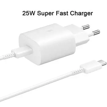 Зарядное устройство 25 Вт, адаптер питания ЕС/США для Samsung Galaxy S22 S23 S21 S20 A72 A53 A33 A52 A32 F52, кабель типа C, сверхбыстрый для Samsung Galaxy S10 S9 S8 Only Black cable