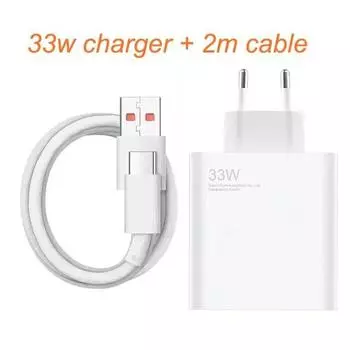 Зарядное устройство 33 Вт для Xiaomi Redmi Note 11/11s/11 Pro/11E Pro Mi 6/6 Plus POCO X4 X5 pro 5G, кабель быстрой турбозарядки типа C EU Charger and 2m белый