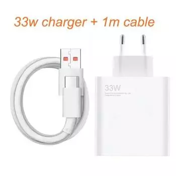 Зарядное устройство 33 Вт для Xiaomi Redmi Note 11/11s/11 Pro/11E Pro Mi 6/6 Plus POCO X4 X5 pro 5G, кабель быстрой турбозарядки типа C EU Charger and 1m белый