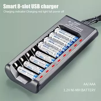 Зарядное устройство для аккумуляторных батарей USB-выход 4/8 слотов Быстрая зарядка Защита от короткого замыкания для 1,2 В NiMH аккумуляторов AAA/AA Зарядное устройство