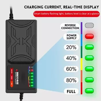 Зарядное устройство для электромобиля 48 В/60 В/72 В с 7 световыми индикаторами Дисплей мощности Защита от тока/защита от утечки/полная 48V 20