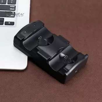 Зарядное устройство для игрового контроллера, двойная зарядная подставка со световым индикатором, профессиональная зарядная подставка, аксессуары для док-станции для PS 3 чёрный