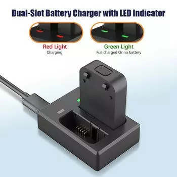 Зарядное устройство для камеры SJCAM C300 Зарядное устройство с двумя разъемами и светодиодными индикаторами Порт Micro USB и тип C + чёрный