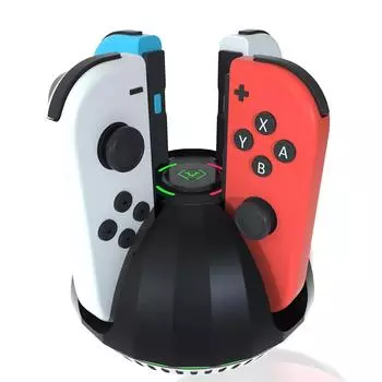 Зарядное устройство для контроллера 4 в 1, зарядная док-станция для Nintendo Switch / Switch OLED Joycon, со светодиодной индикацией и зарядным кабелем чёрный