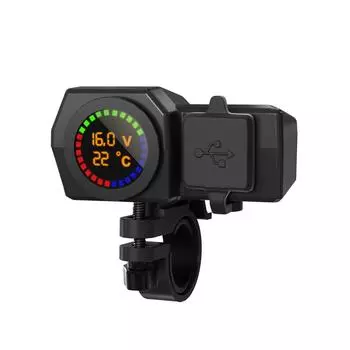 Зарядное устройство для мобильного телефона на мотоцикле USB(2,0) и Type-C с дисплеем температуры и напряжения 3.7*7.4*4.35cm чёрный