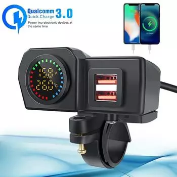 Зарядное устройство для мотоцикла 3,4 А QC3.0 PD, быстрая зарядка, двойной USB-адаптер для зарядки телефона с дисплеем напряжения и переключателем включения/выключения, аксессуары для модификации Dual QC3.0