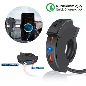 Зарядное устройство для мотоцикла QC3.0 18 Вт PD 30 Вт водонепроницаемый кронштейн для зарядки на руль зарядное устройство для телефона на мотоцикле для адаптера розетки 12/24 В