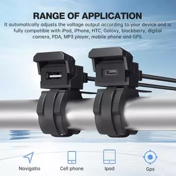 Зарядное устройство для мотоцикла QC3.0 2 в 1 USB Type C адаптеры водонепроницаемый кронштейн для крепления на руль зарядное устройство для телефона 12/24 В бортовая розетка чёрный