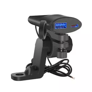 Зарядное устройство для мотоцикла с расширительным креплением для зеркала заднего вида, быстрая зарядка, PD USB, высокая мощность, 12–24 В, универсальный адаптер для зарядки телефона, квадроцикла, трехколесного велосипеда чёрный