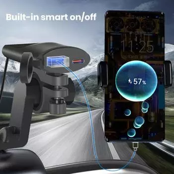 Зарядное устройство для мотоцикла с расширительным креплением для зеркала заднего вида, быстрая зарядка, PD USB, высокая мощность, 12–24 В, универсальный адаптер для зарядки телефона, квадроцикла, трехколесного велосипеда чёрный