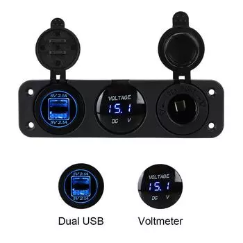 Зарядное устройство для прикуривателя, автомобильное зарядное устройство с двумя USB-портами, адаптер 12/24 В, вольтметр для автомобиля, мотоцикла, грузовика, морского судна