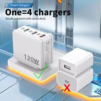 Зарядное устройство для смартфонов с несколькими портами мощностью 120 Вт, с функцией быстрой зарядки, европейская, британская и американская USB-розетка, с высокой мощностью, черно-белая зарядная головка